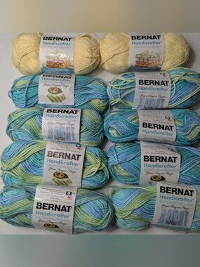 Bernat Handicrafter Cotton Yarn "Country Stripes" 8 x 42.5g & Pale Yellow 2x 50g